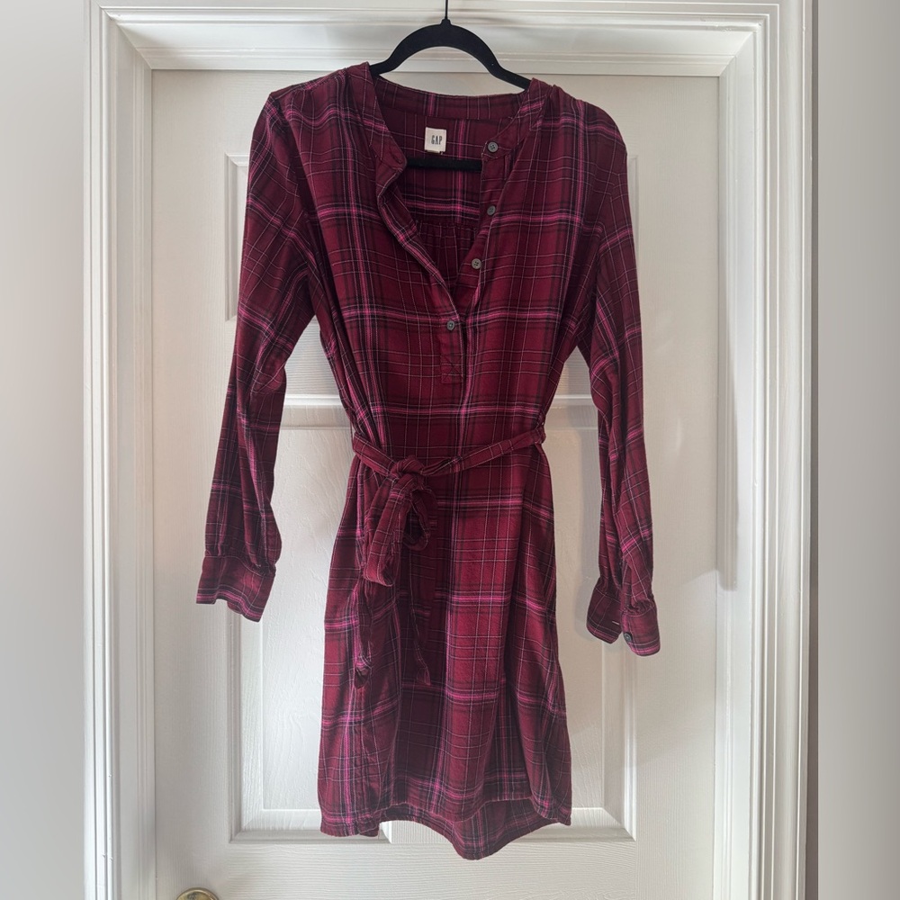 GAP Maroon and Pink Plaid Shirt Dress